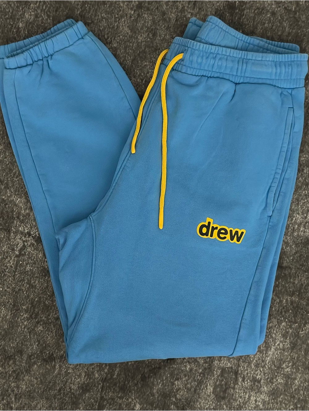 Drew House Secret Sweatpants Sky Blue Yellow Logo Men's Size L Joggers Justin
